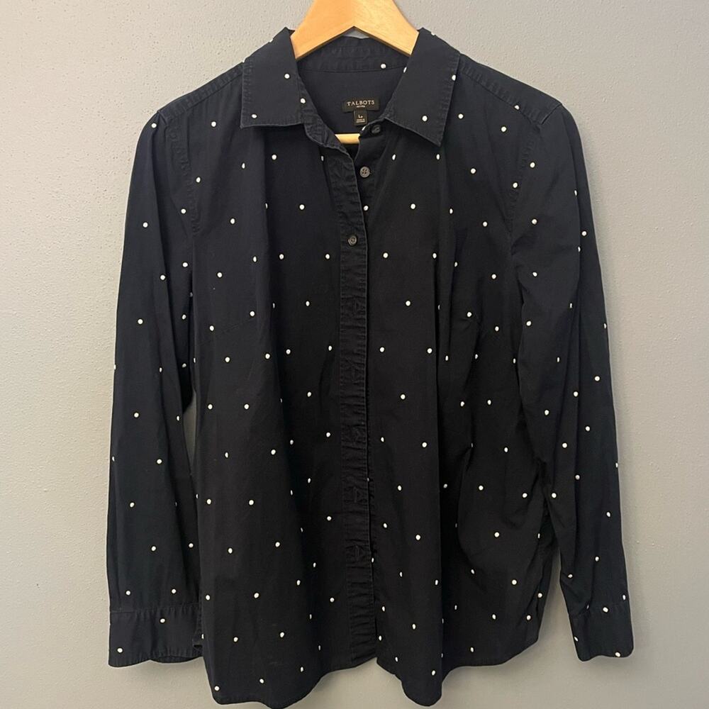Talbots Button Down Shirt with Embroidered Polka Dots